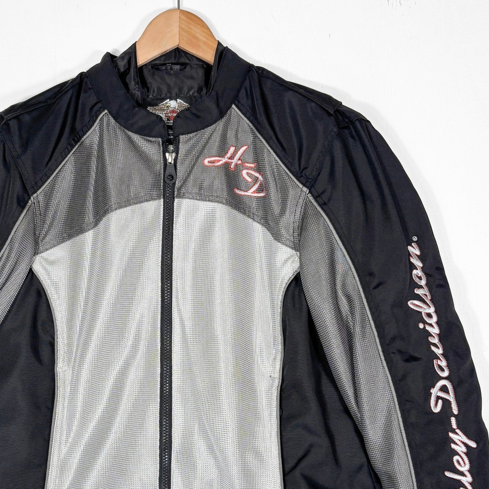 Harley-Davidson Womens XL Mesh Riding‎ Jacket Silver Mesh Lined Padded